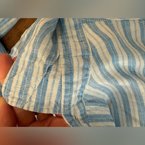 Richards Balneário Linen Button-Up Shirt Blue White Striped Mens Sz 3 M/L Brazil - Picture 9 of 9